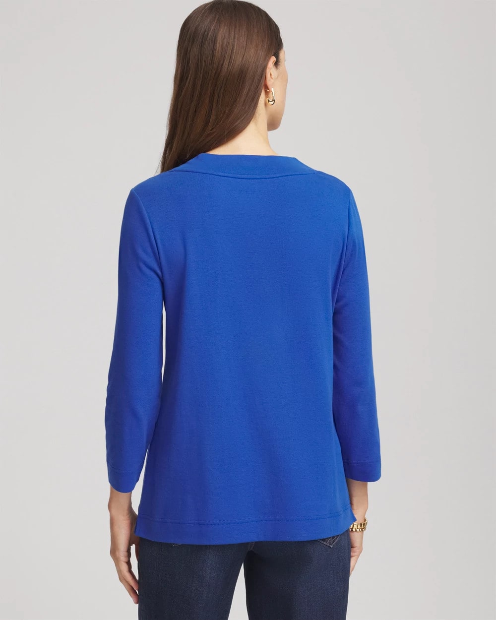 Chico's Pima Cotton 3/4 Sleeve Tee COBALT STONE