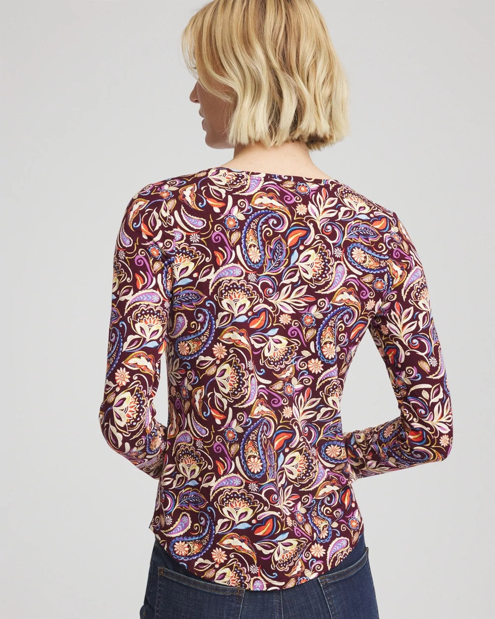 Chico's Paisley Touch of Cool™ V-Neck Layering Tee DEEP CHIANTI
