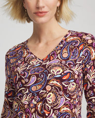 Chico's Paisley Touch of Cool™ V-Neck Layering Tee DEEP CHIANTI
