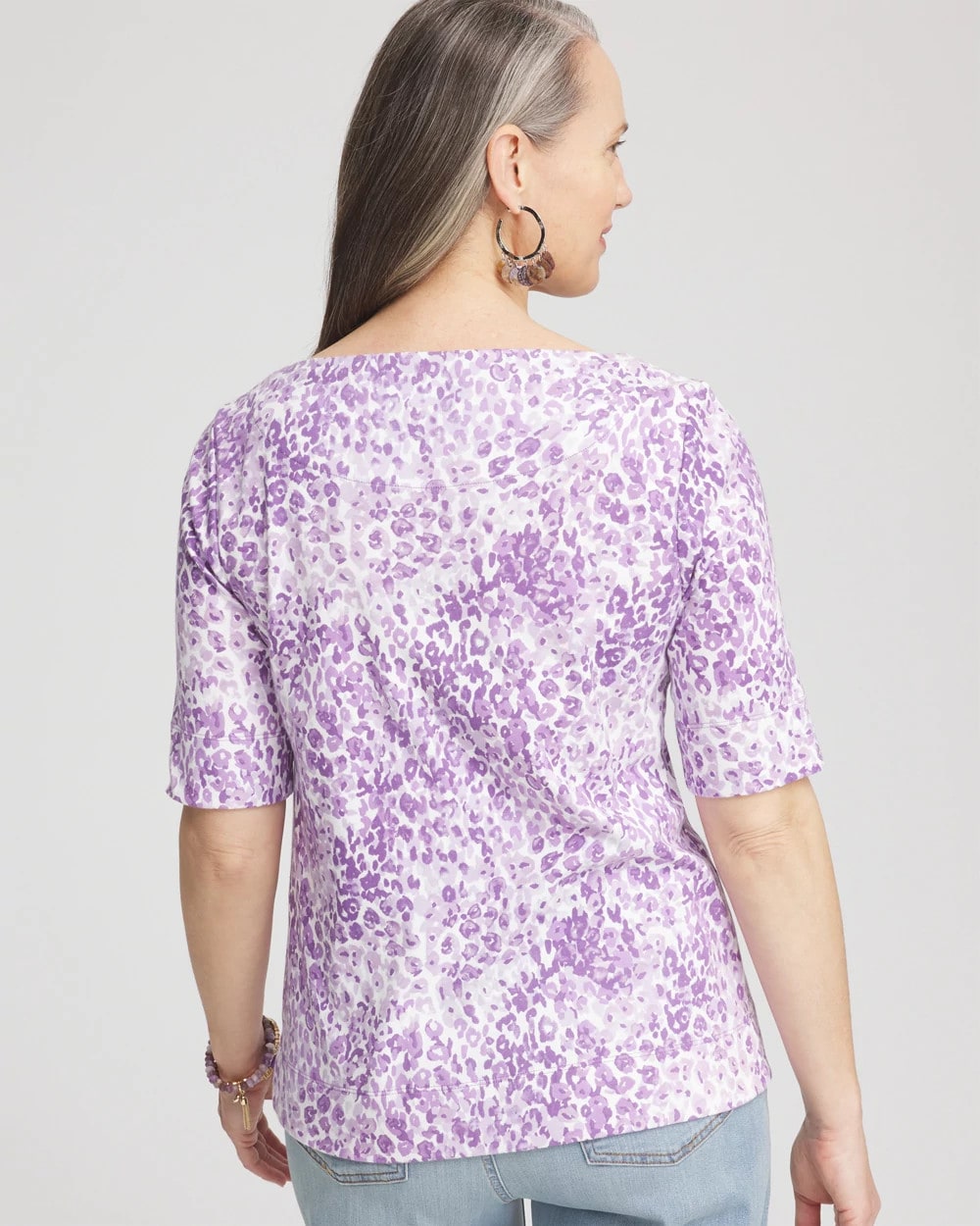Chico's Animal Print Bateau-Neck Pima Tee PLUM SHADE