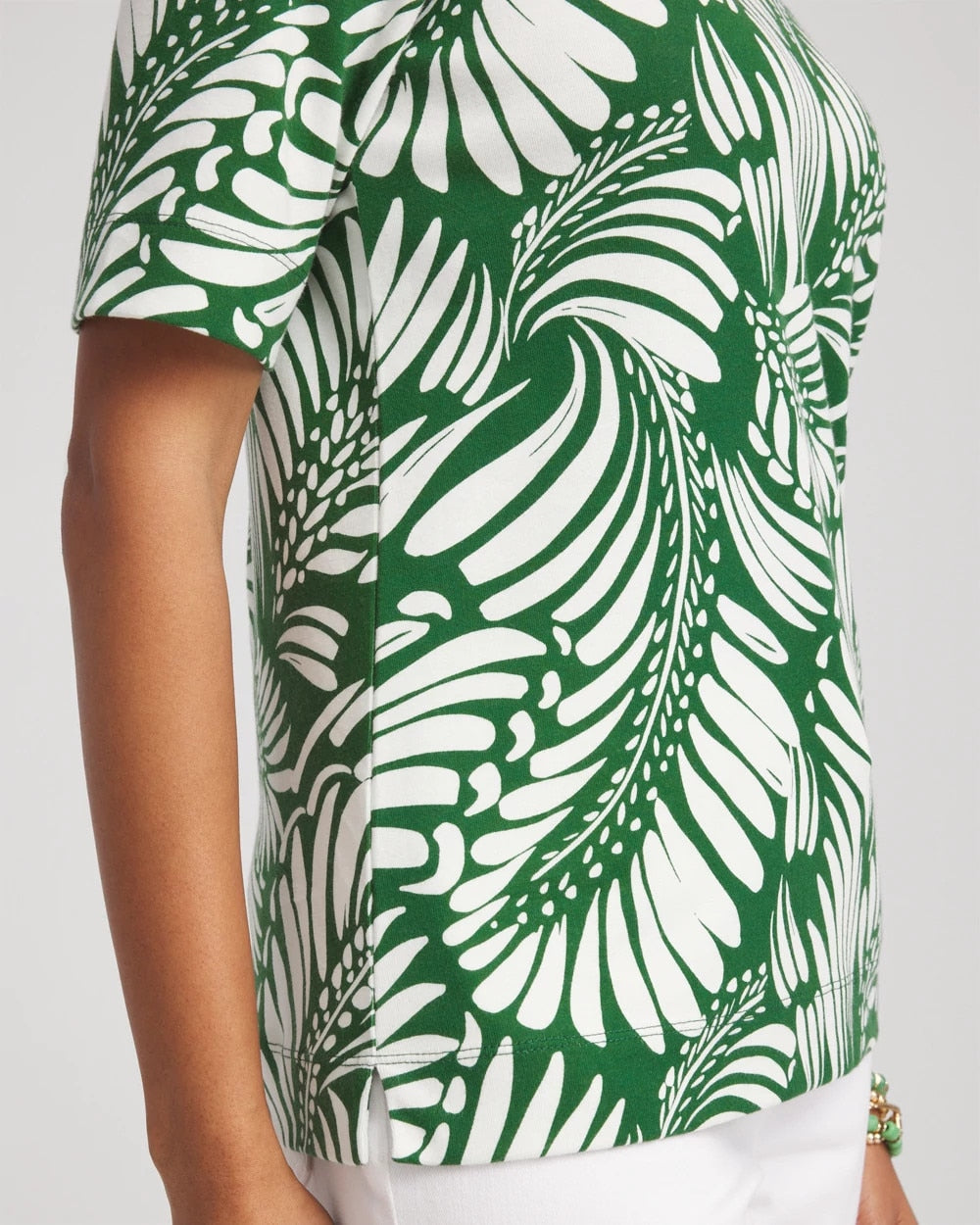 Chico's Palm-Frond-Motif Classic-Fit Pima Tee PALM LEAF