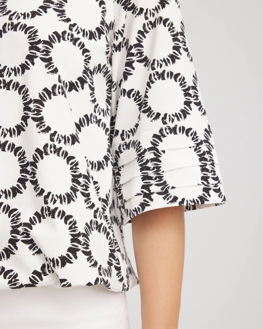 Chico's Geo Print Boatneck Bubble-Hem Top ECRU