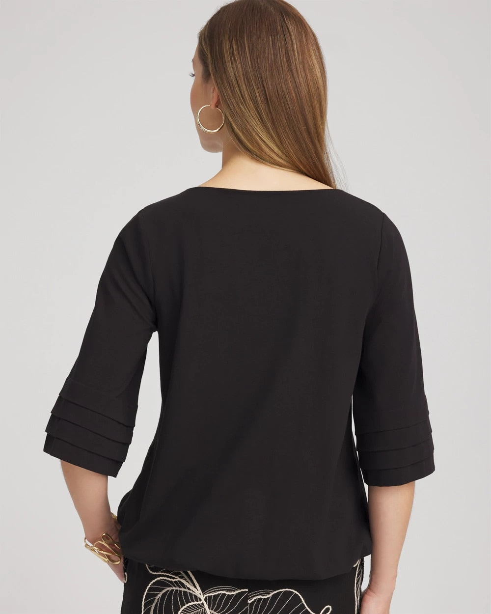 Chico's Boatneck Bubble-Hem Top BLACK