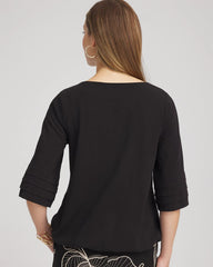 Chico's Boatneck Bubble-Hem Top BLACK