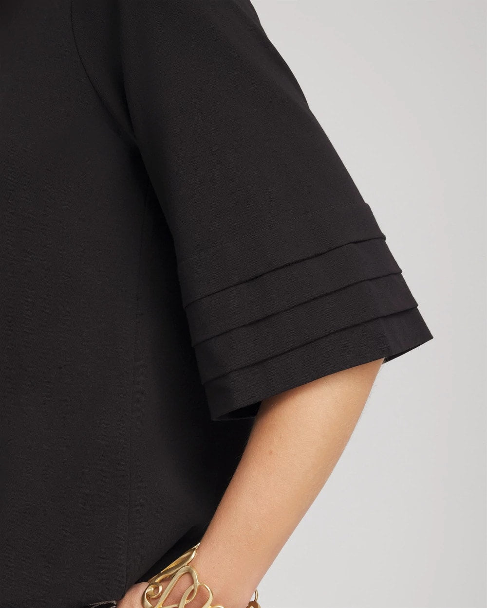 Chico's Boatneck Bubble-Hem Top BLACK