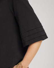 Chico's Boatneck Bubble-Hem Top BLACK