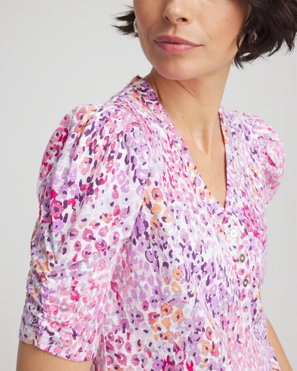 Chico's Animal Print Slub Henley Tee ALABASTER
