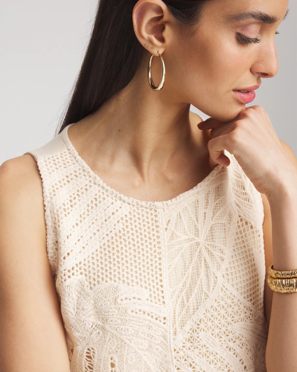 Chico's Island Crochet Lace Tank GLISTENING SAND