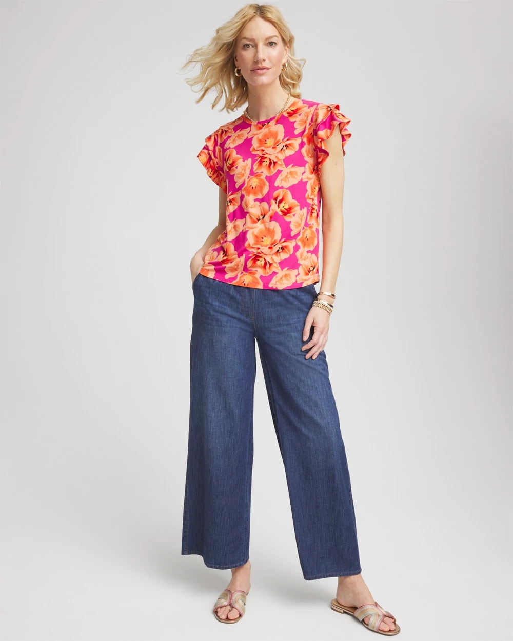 Chico's Touch of Cool™ Tropical Flutter Sleeve Tee CRUSHED BERRIES