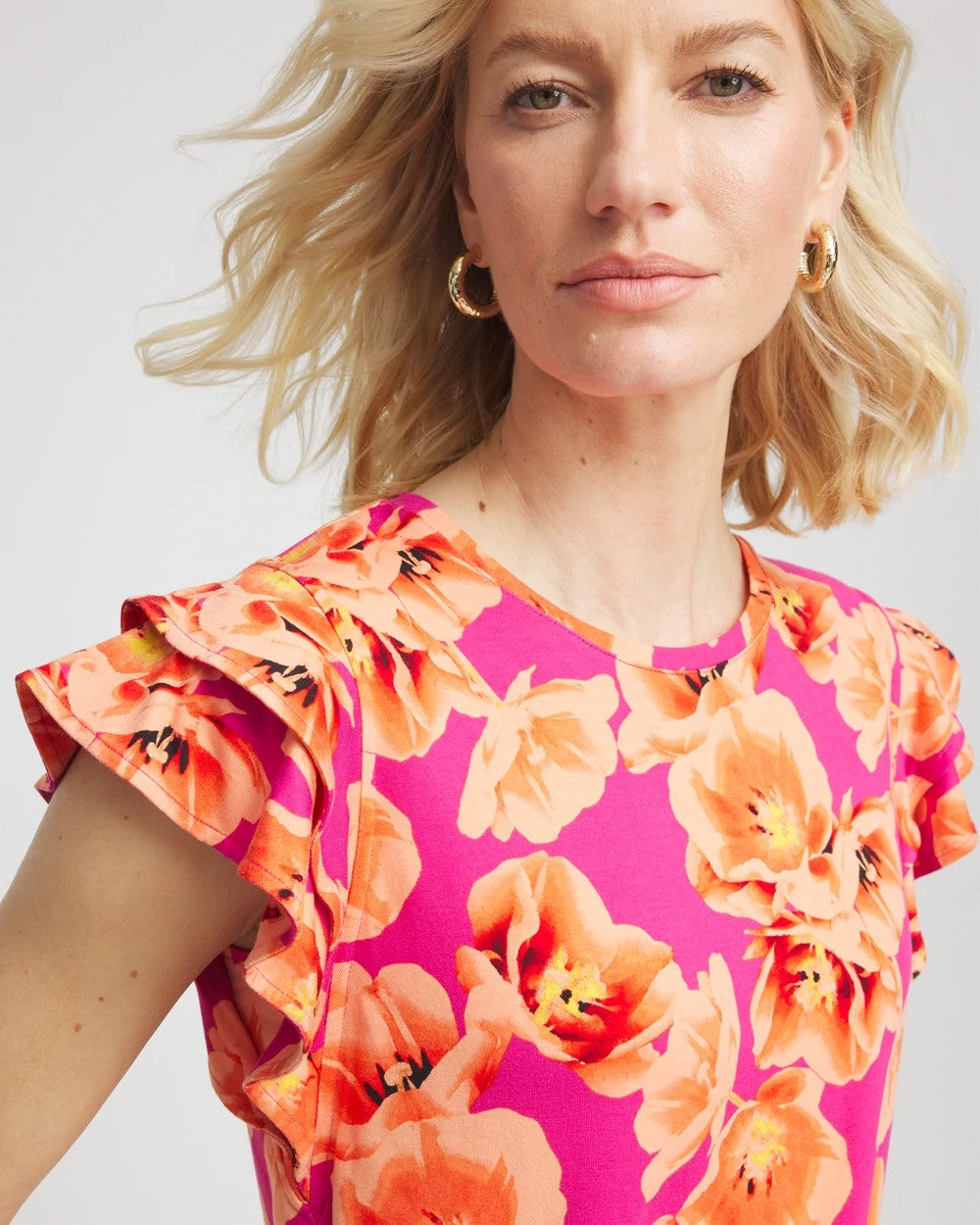 Chico's Touch of Cool™ Tropical Flutter Sleeve Tee CRUSHED BERRIES