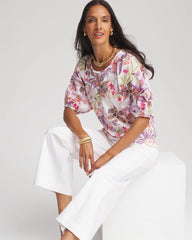 Chico's Floral Dolman Sleeve Knit Top ALABASTER