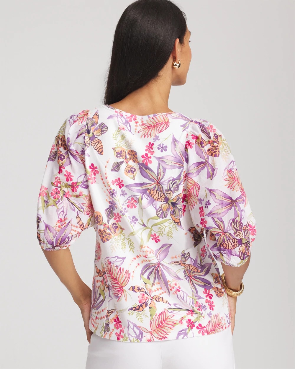Chico's Floral Dolman Sleeve Knit Top ALABASTER