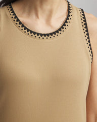 Chico's Contrast-Trim Ribbed Cotton Tank Top CAFE AROMA