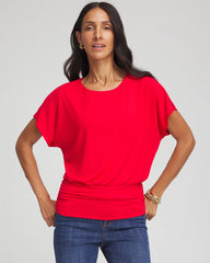 Chico's Touch of Cool™ Ruched Banded Hem Top RED GLOW