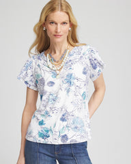Chico's Touch of Cool™ Floral Flutter Sleeve Tee ALABASTER