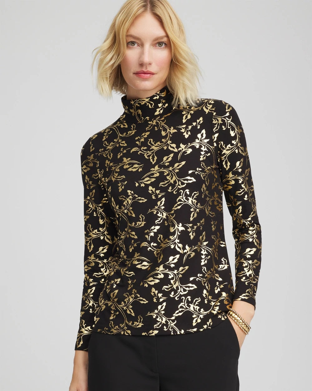 Chico's Touch of Cool™ Mockneck Layering Tee BLACK