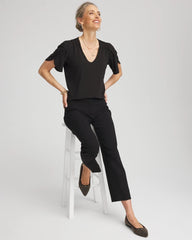 Chico's Petal-Sleeve Voop Neck Tee BLACK