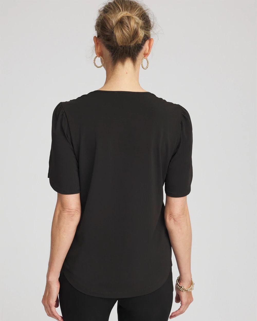 Chico's Petal-Sleeve Voop Neck Tee BLACK