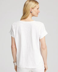 Chico's Paillette Trim Cotton Slub Tee ALABASTER