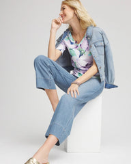 Chico's Lily Print V-Neck Perfect Tee ALABASTER