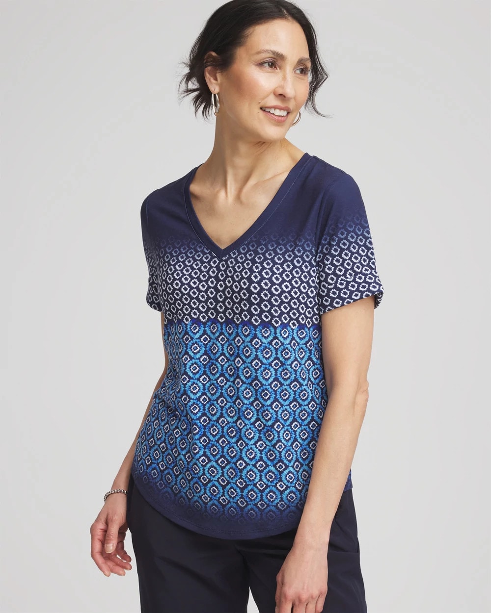 Chico's Zenergy® Graphic Ombre V-Neck Tee RICH COBALT