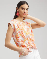 Chico's Floral Knot Front Tee SMOKEY TAUPE