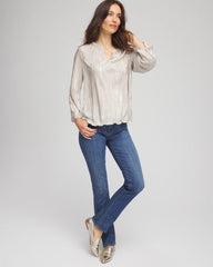 Chico's Foiled Pleated V-Neck Tee CHAMPAGNE