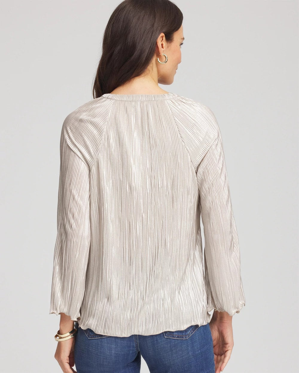 Chico's Foiled Pleated V-Neck Tee CHAMPAGNE