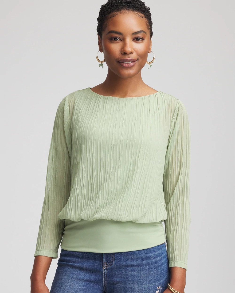 Chico's Touch of Cool™ Textured Banded-Hem Top SAGE MEADOW
