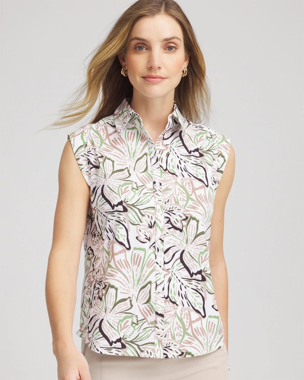 Chico's Zenergy® UPF Floral Shirt TIBET TAUPE
