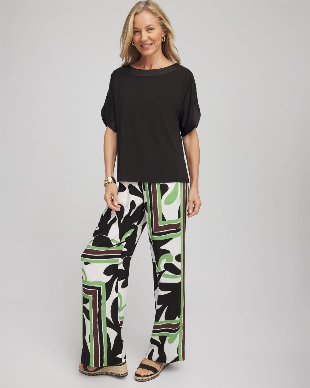Chico's Jersey & Satin Dolman Tee BLACK