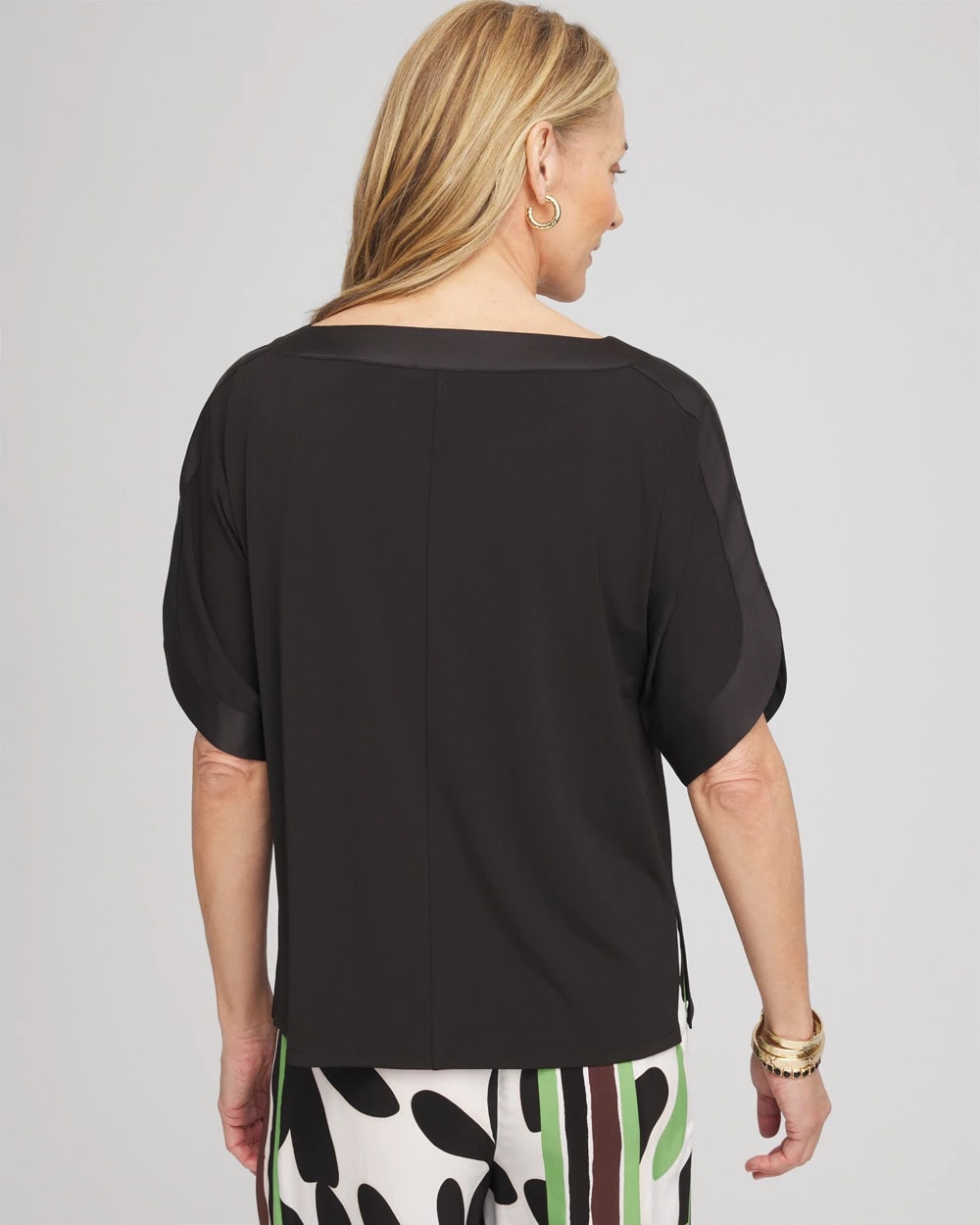 Chico's Jersey & Satin Dolman Tee BLACK