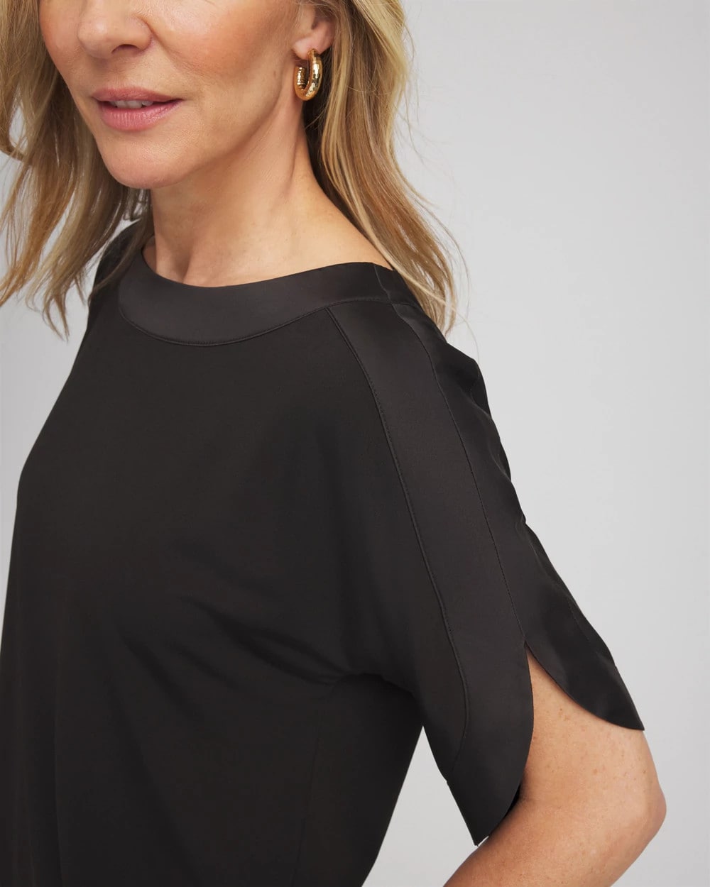 Chico's Jersey & Satin Dolman Tee BLACK