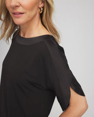 Chico's Jersey & Satin Dolman Tee BLACK