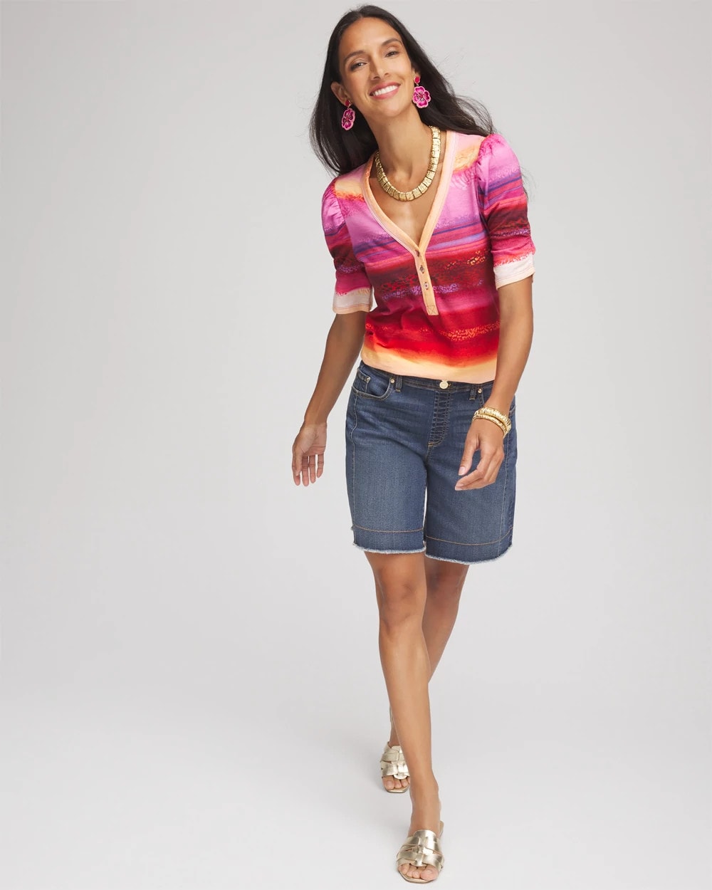 Chico's Rio Sunset Henley Tee SUNSET PEACH