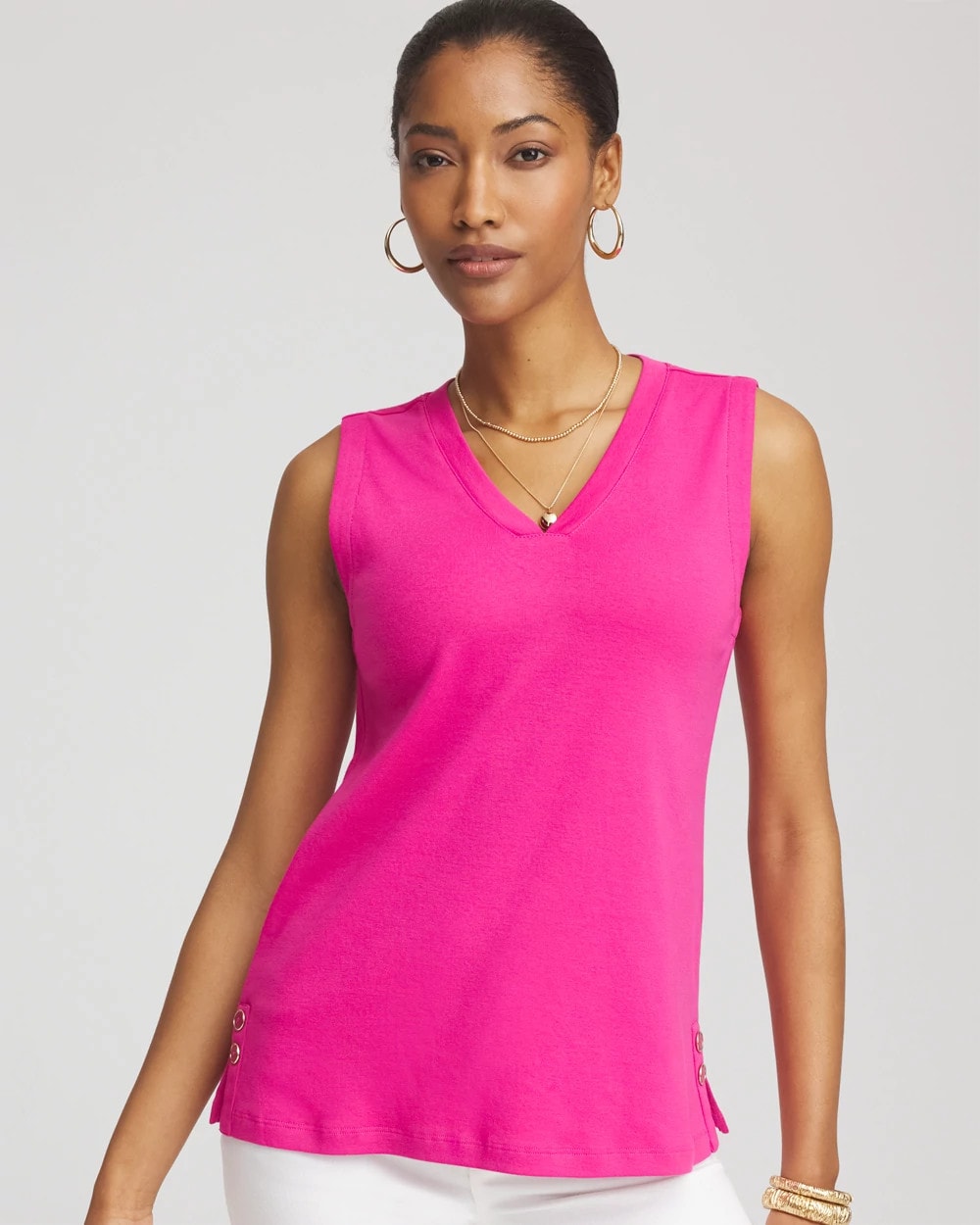 Chico's Sleeveless V-Neck Button Tank CRUSHED BERRIES