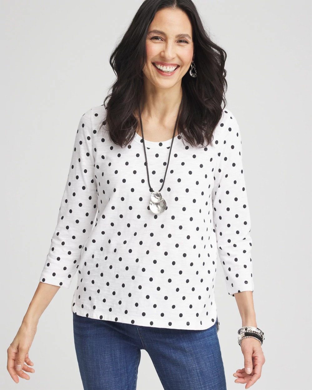 Chico's Polka-Dot Slub Scoop-Neck Tee ALABASTER