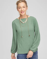 Chico's Smocked Boatneck Top MINERAL GREEN