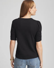 Chico's Slub Split Neck Henley Tee BLACK
