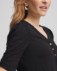 Chico's Slub Split Neck Henley Tee BLACK