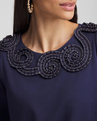 Chico's Bubble Hem Pleated Cotton Top PASSPORT BLUE