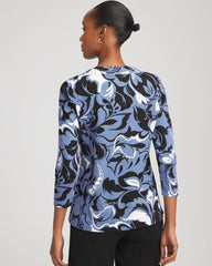 Chico's Pima Cotton Floral 3/4 Sleeve Tee BLUE LOTUS