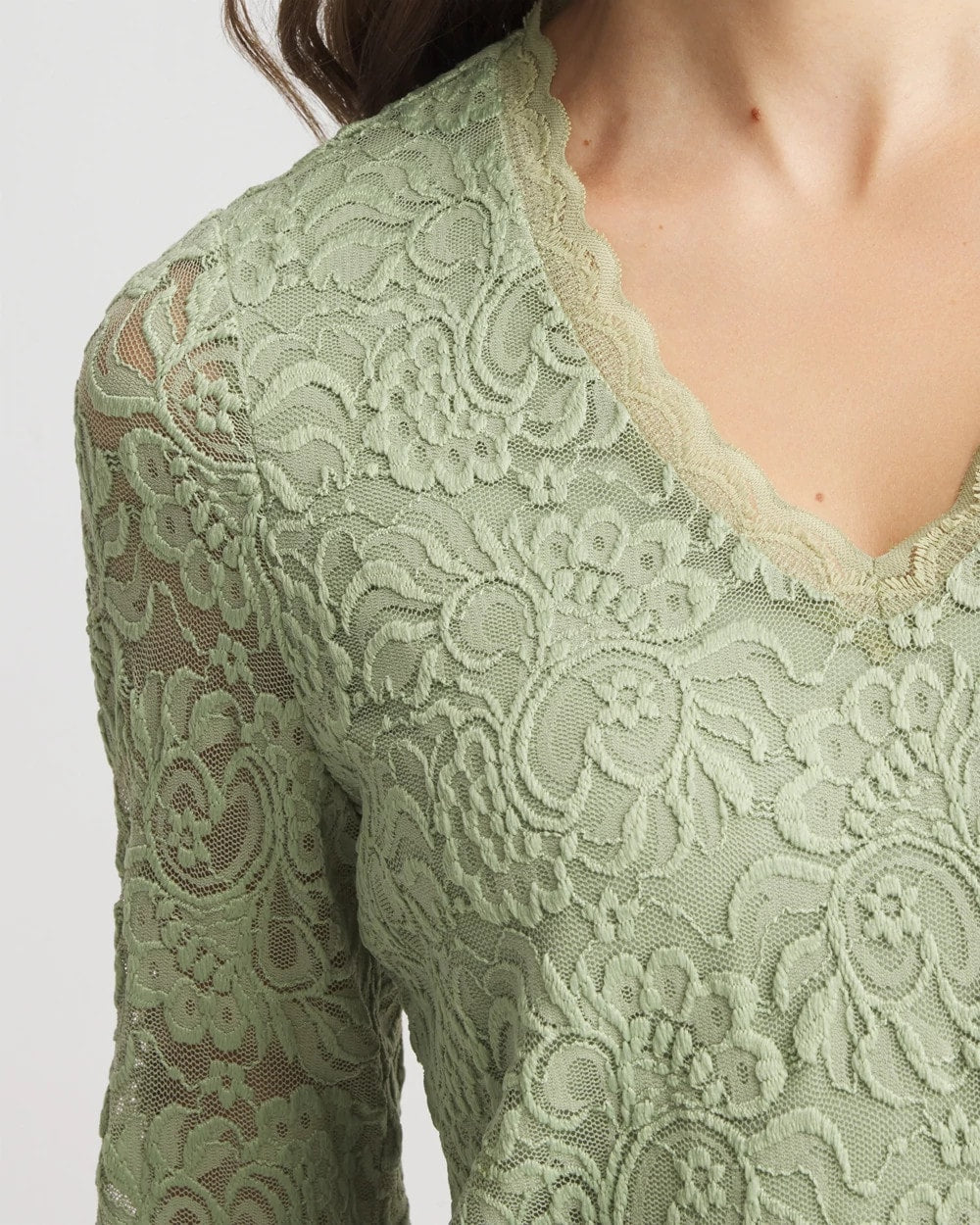 Chico's Lace Scallop-Hem Knit Tee SAGE MEADOW