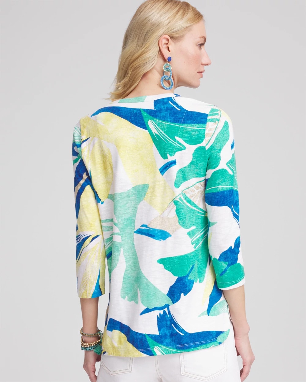 Chico's Ocean Print Slub Scoop-Neck Tee ALABASTER