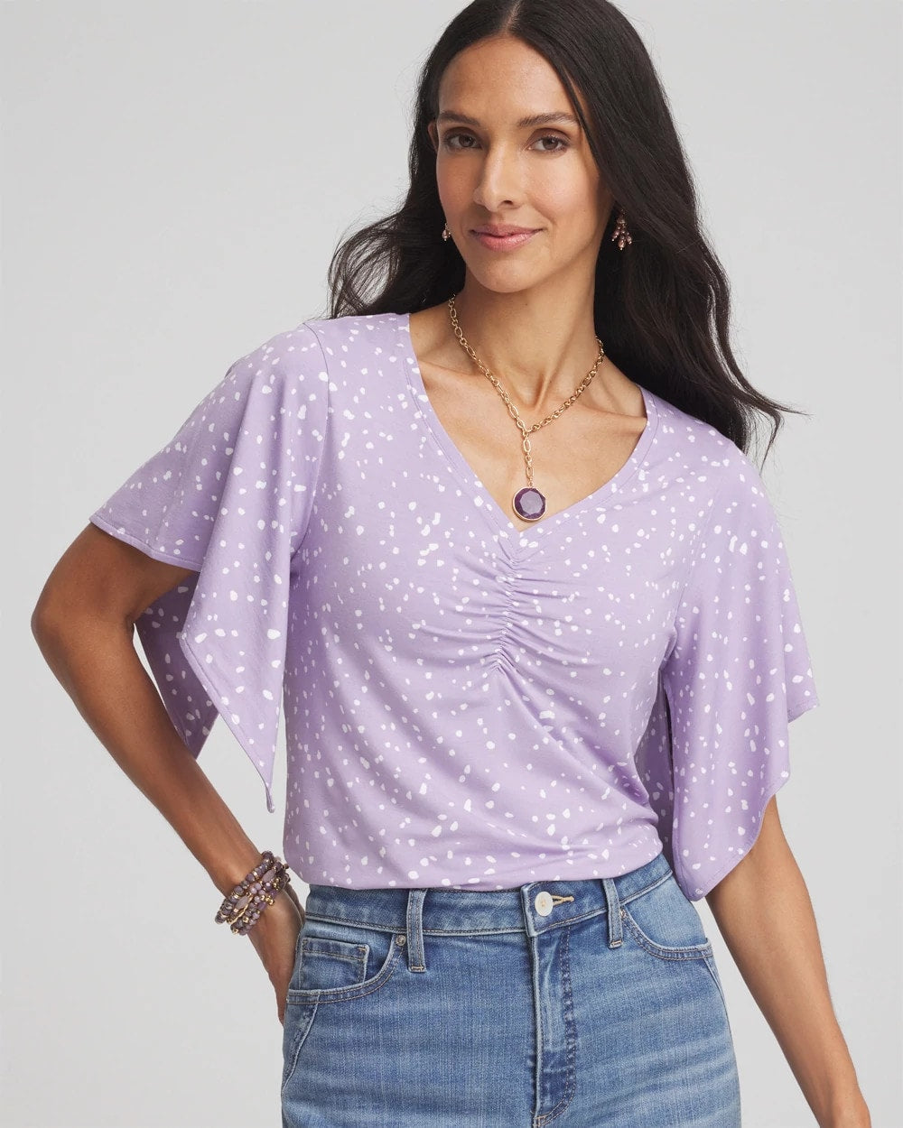 Chico's Touch of Cool™ Handkerchief-Sleeve V-Neck Tee GENTLE LAVENDER