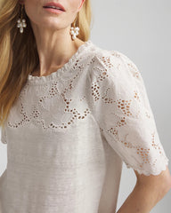 Chico's Embroidered Lace Linen Tee RIVER ROCK