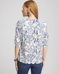 Chico's Snakeskin Print Crinkle Elbow Sleeve Tee ENGLISH CREAM