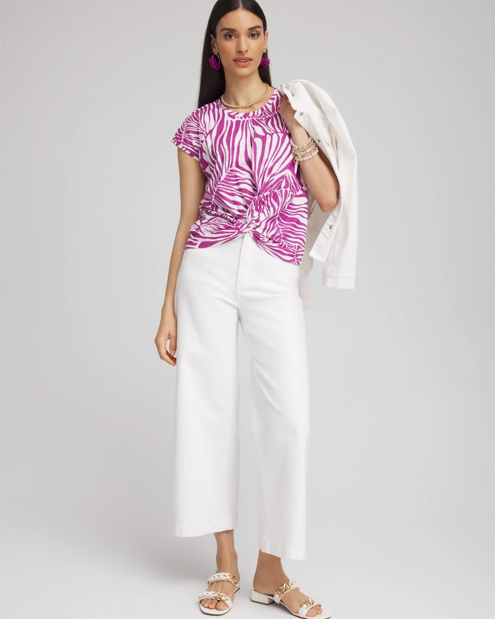 Chico's Jungle Inverted Knot Front Tee AFRICAN VIOLET
