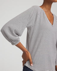 Chico's Striped Crinkled Raglan Top ALABASTER