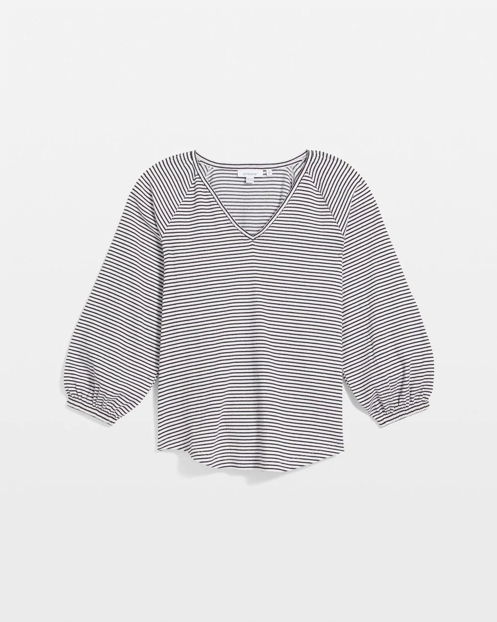 Chico's Striped Crinkled Raglan Top ALABASTER